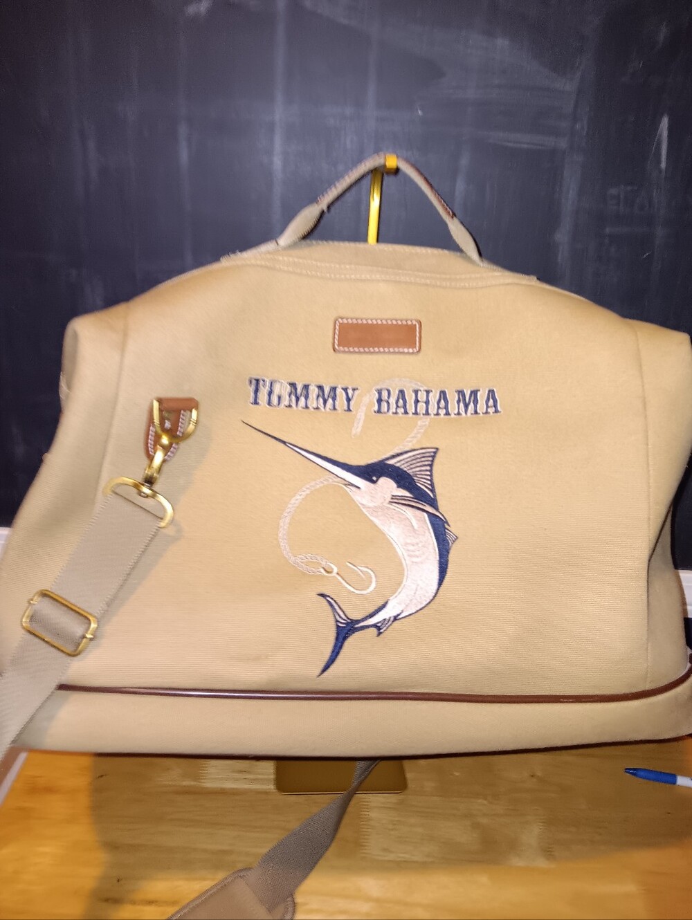 Tommy Bahama Marlin Logo Canvas Duffel Bag With Long Strap